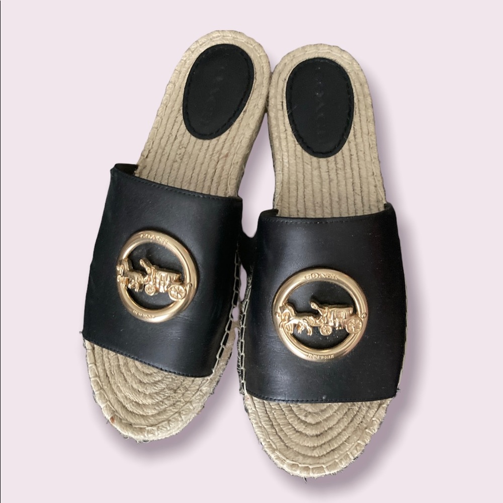 SOLD Coach Black Leather open toe espradrilles